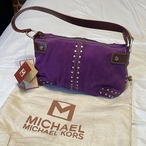 Michael Kors Studded Purple Suede and Leather Shoulder Bag - NWT